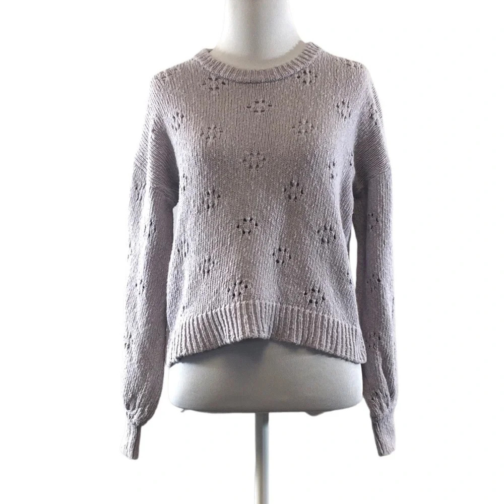 Madewell Pointelle Purple Knit Pullover Sweater Womens Small‎ Balloon Sleeve